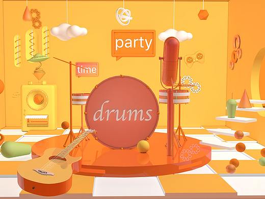 c4d 架子鼓场景搭建（个人主页-ZMzk4NTUzOTI=） - 其他三维 - 站酷设计师绿色的柠檬怪原创素材 - 站酷ZCOOL