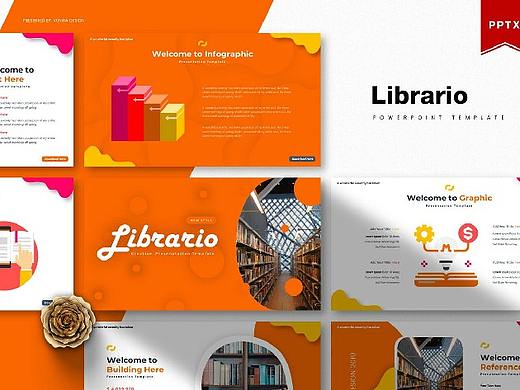国外PPT-橙色世界读书日读书馆介绍PPT模版