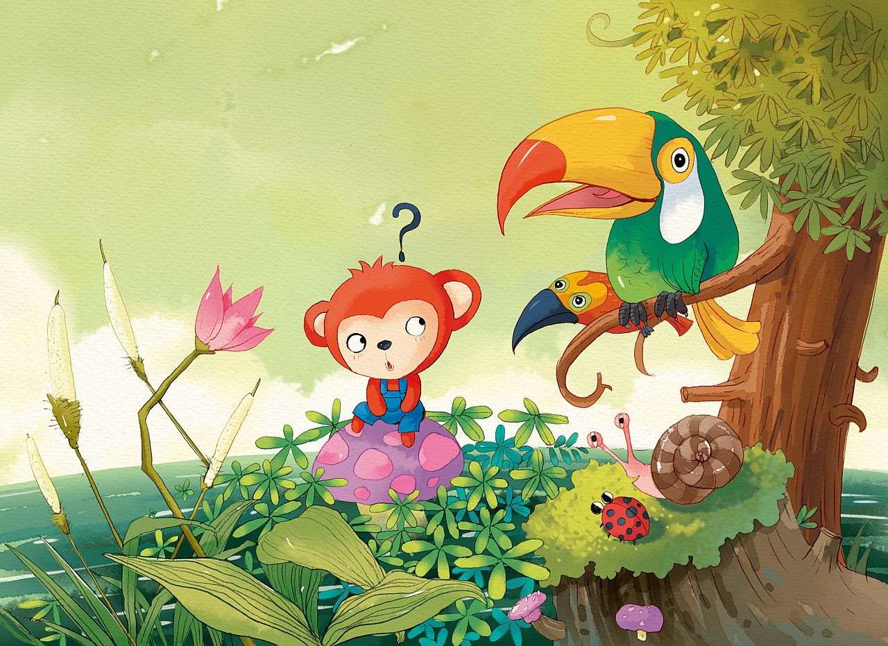 小红猴儿童插画