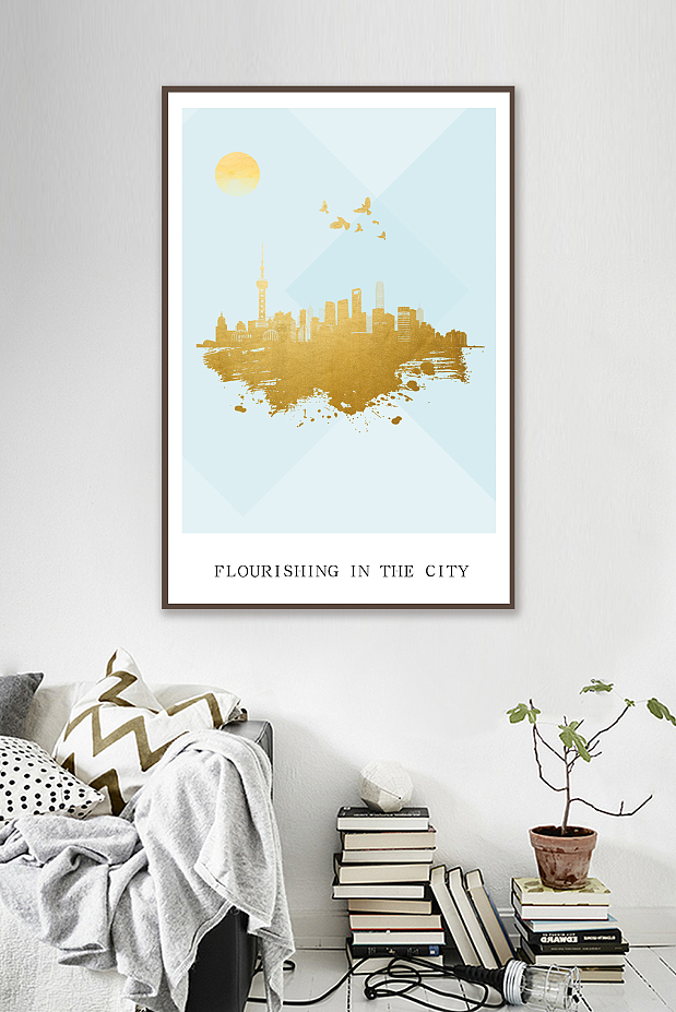 北欧现代简约铂金城市室内装饰画