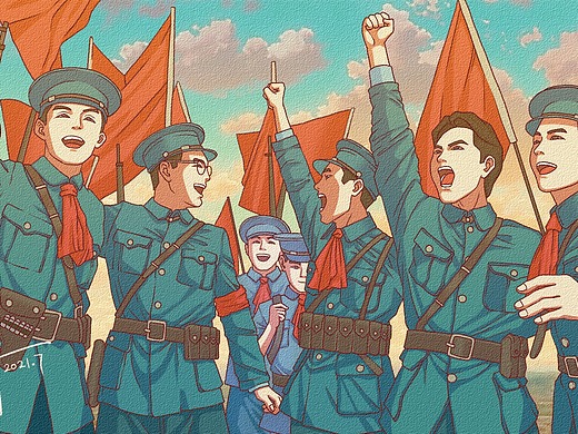建党一百周年插画-工农红军