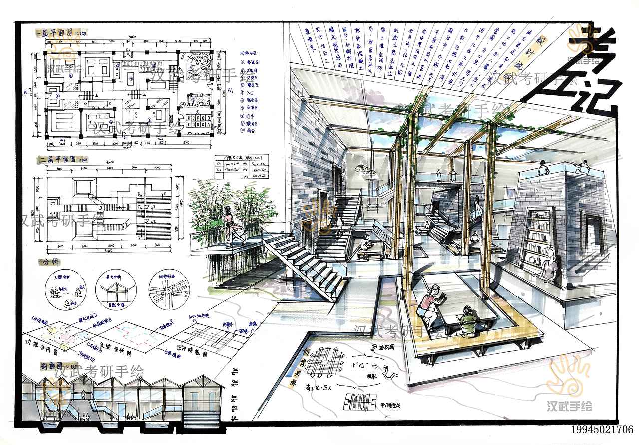 2021最新优秀室内展示空间设计考研手绘快题