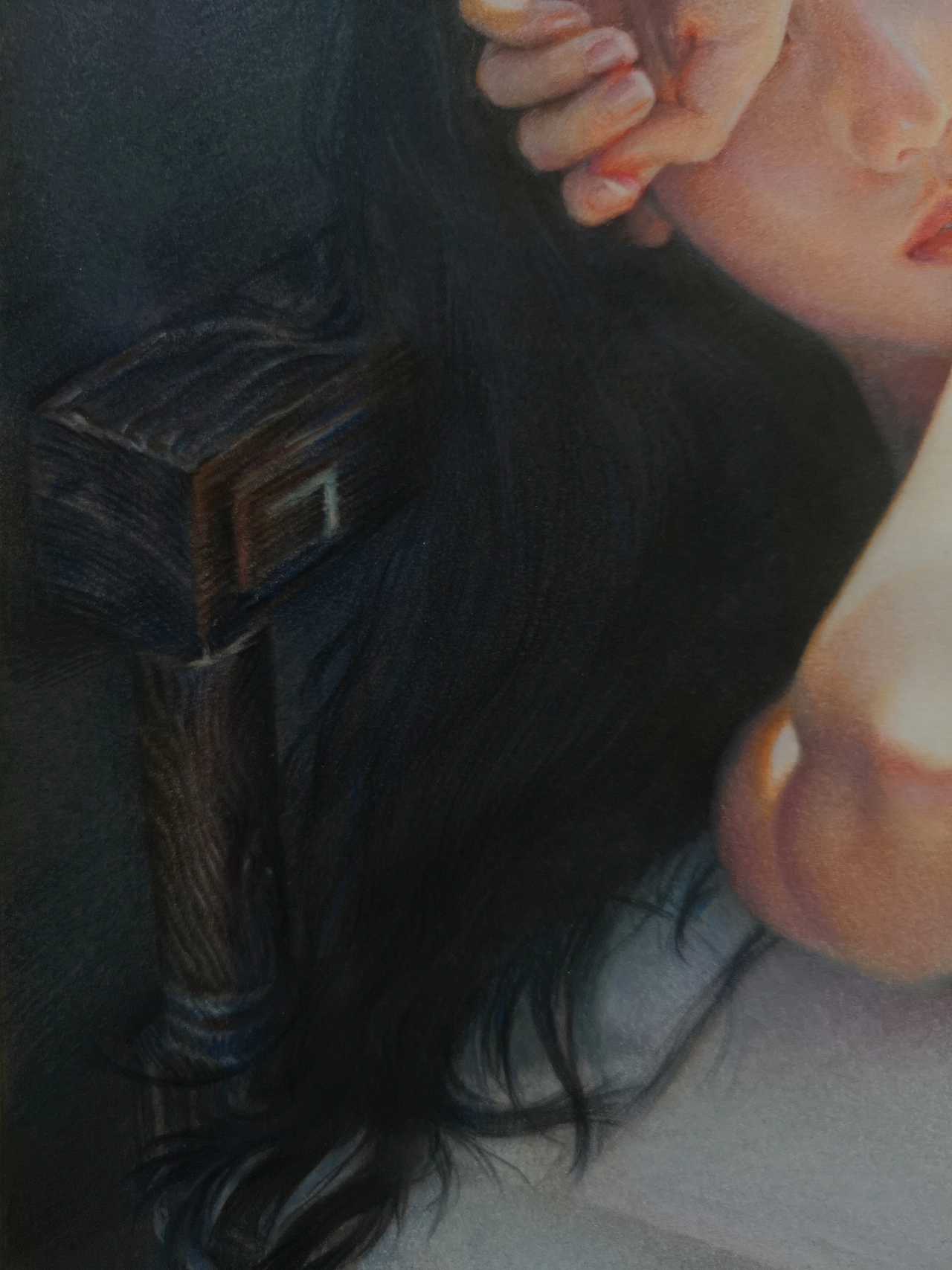 彩铅色粉人像《凝》