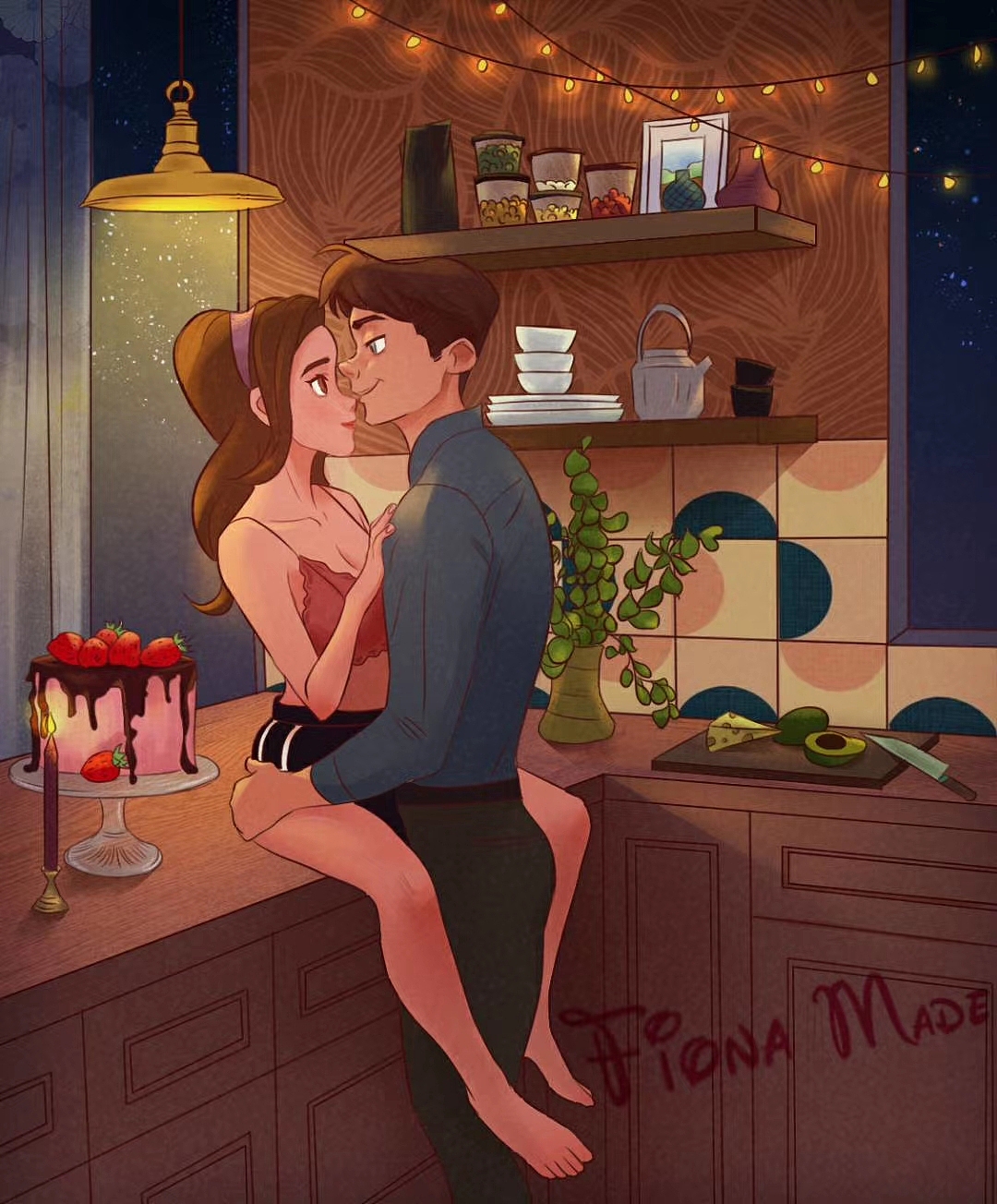 迪士尼风情侣插画