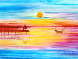 水彩画-海边