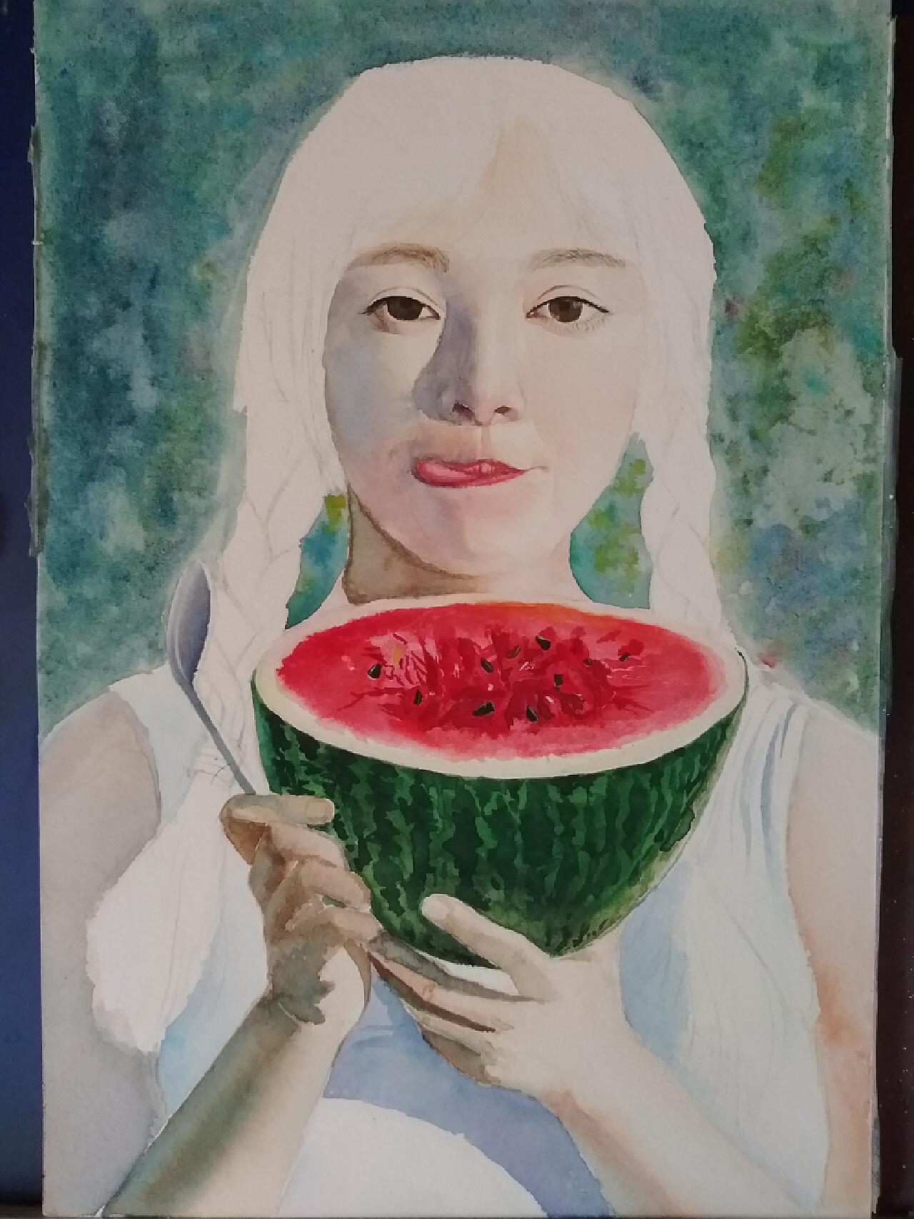 수박 소녀 일러스트를 먹는 여름 동지 멜론 필드 일러스트 무료 다운로드 - Lovepik