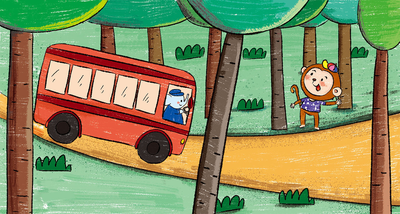 《森林里的公共汽车》|插画|绘本|哈哈童画 - 原创作品 - 站酷 (zcool