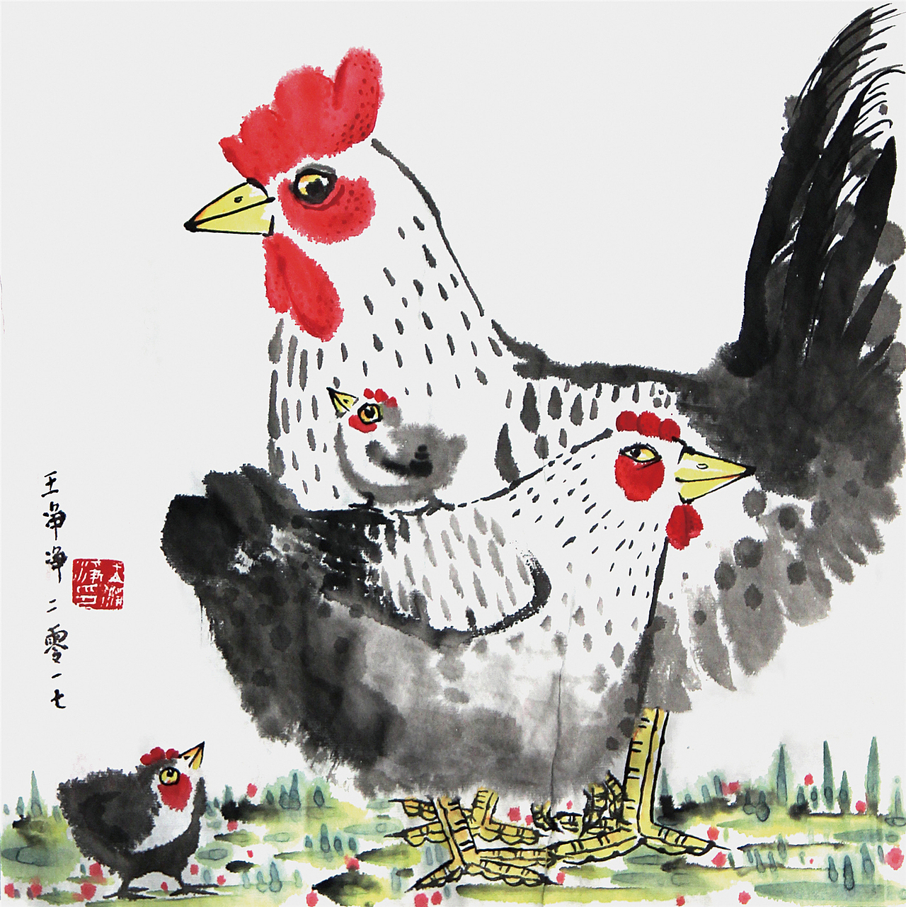 画儿晴天·王净净水墨插画鸡系列画（图ZODkxMTUxMzI=） - 艺术插画 - 站酷设计师画儿晴天原创素材 - 站酷ZCOOL