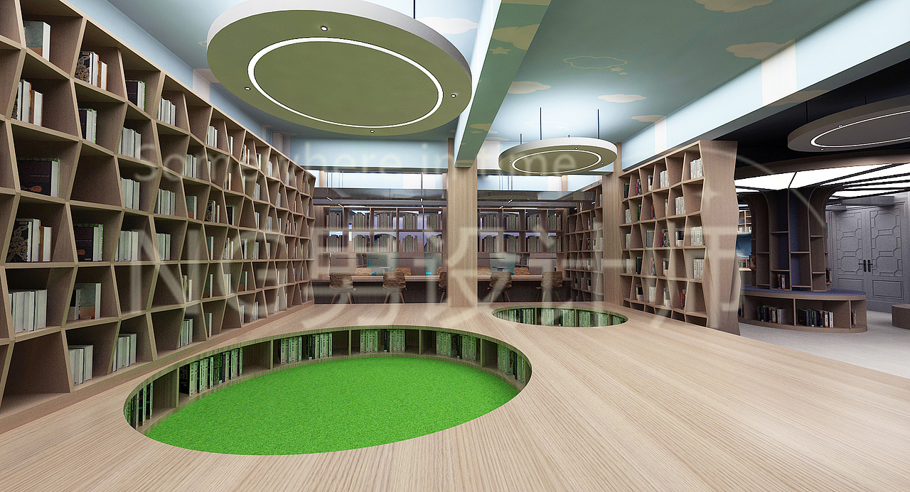 书香园文化学校阅读室设计3D效果图