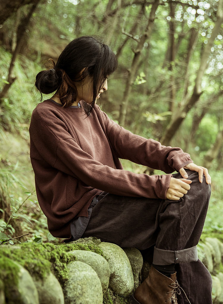 2013 秋装原创纯棉舒适宽松文艺风格套头针织衫毛衣