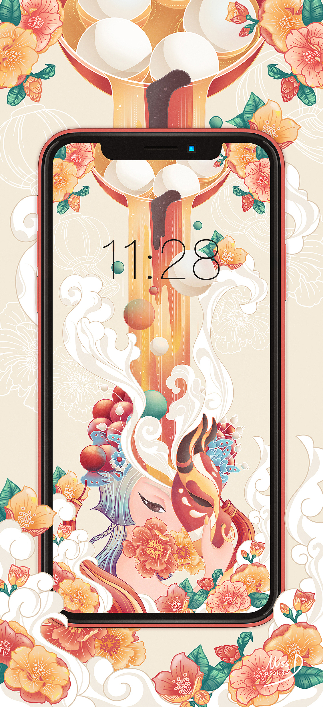 元宵节手机插画壁纸（图ZMjU3NzgyMjMy） - 商业插画 - 站酷设计师河豚吃鱼丸Miss_D原创素材 - 站酷ZCOOL