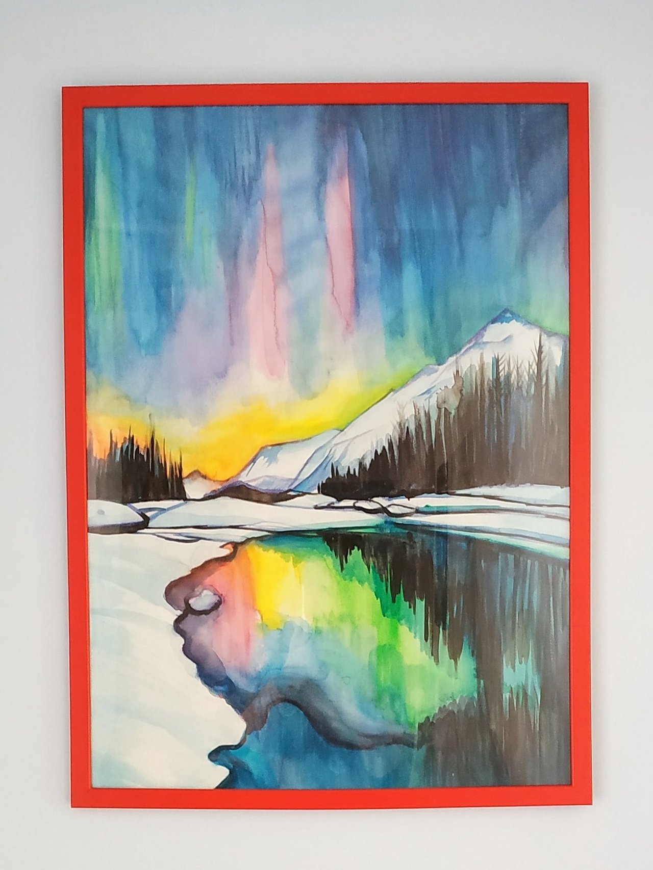 北极光下的雪山 纸上水彩 50--70cm 汪攀绘