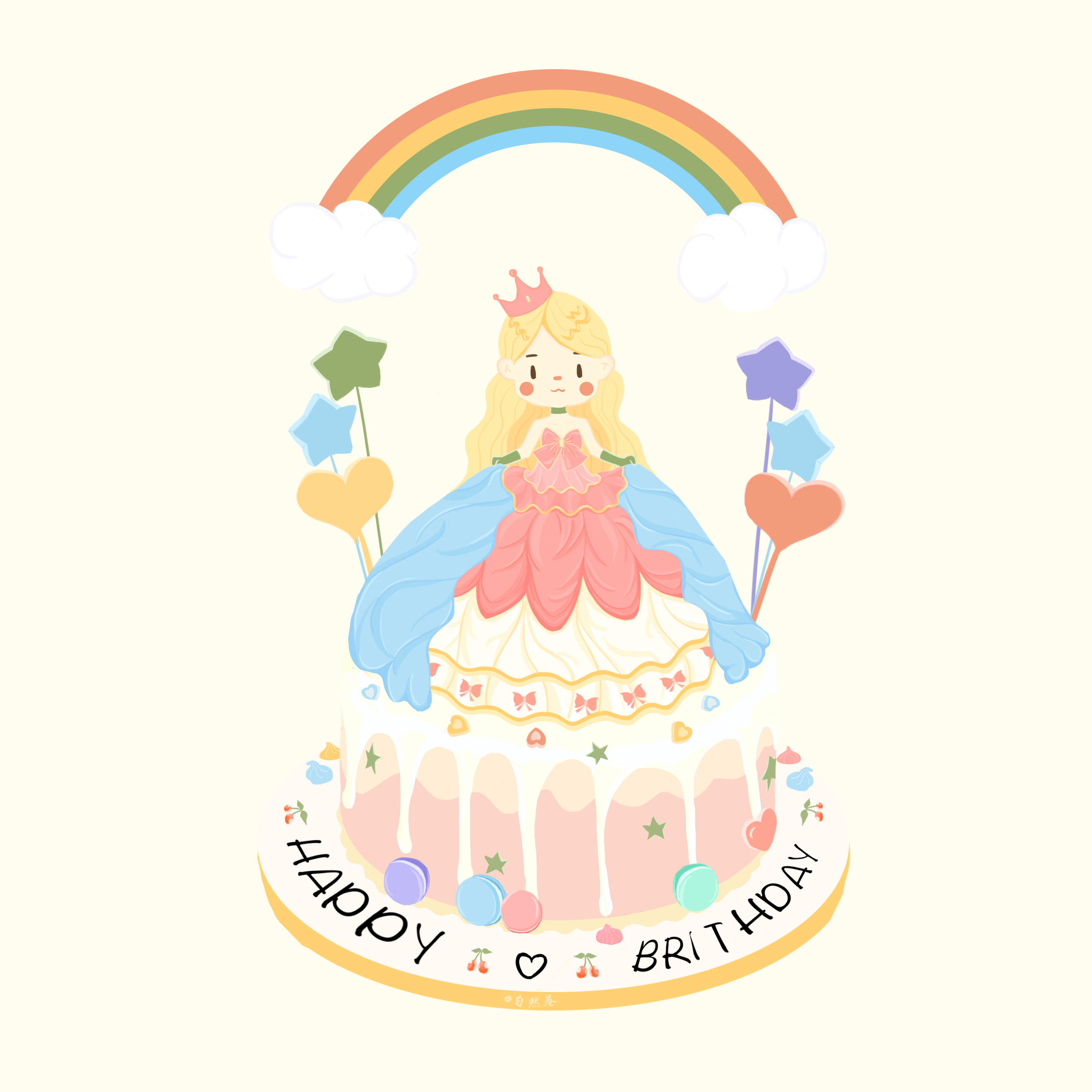 蛋糕公主小女孩创意插画