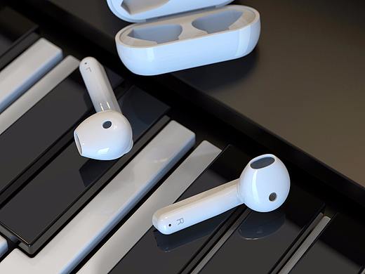 白色耳机和数据线渲染