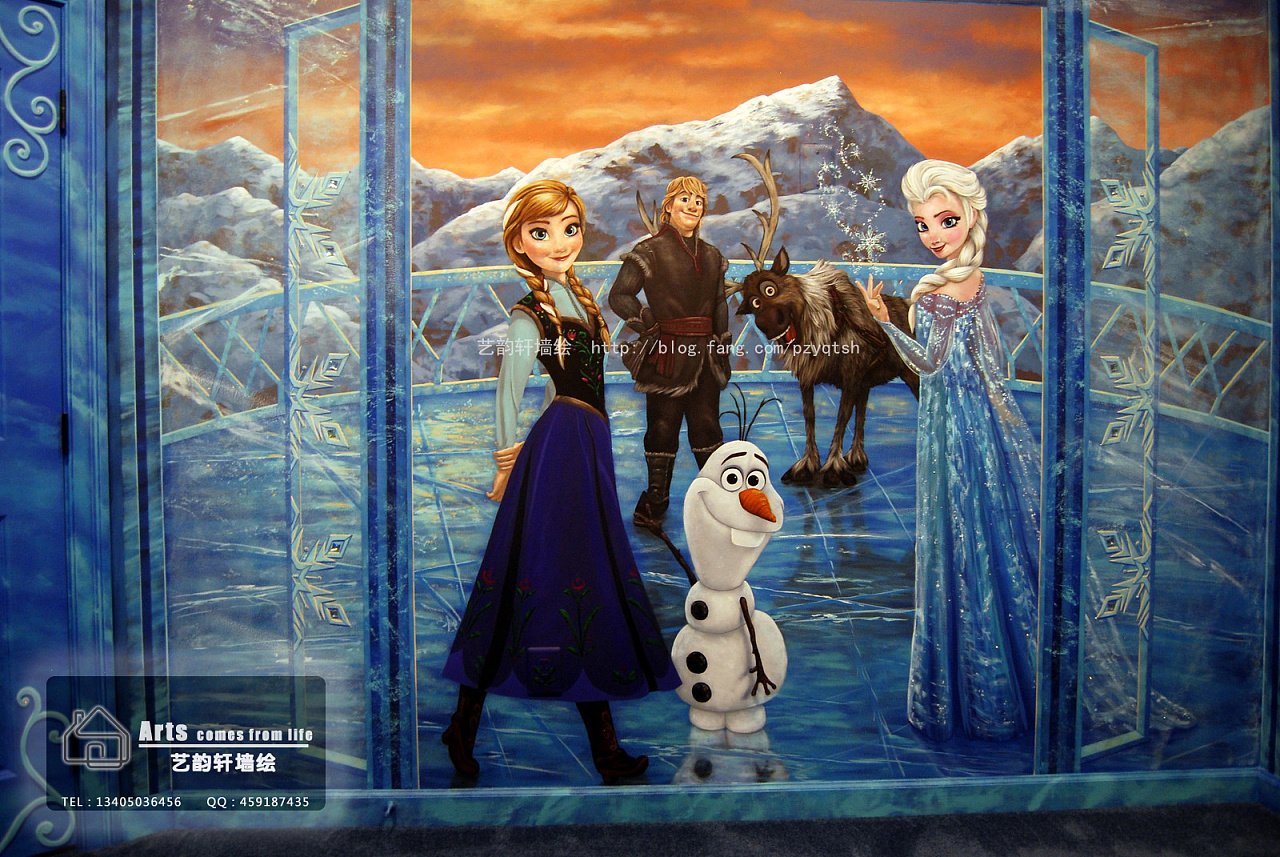 卧室里的墙绘冰雪奇缘