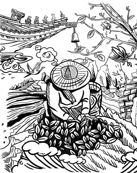 黑白风茶叶包装插画