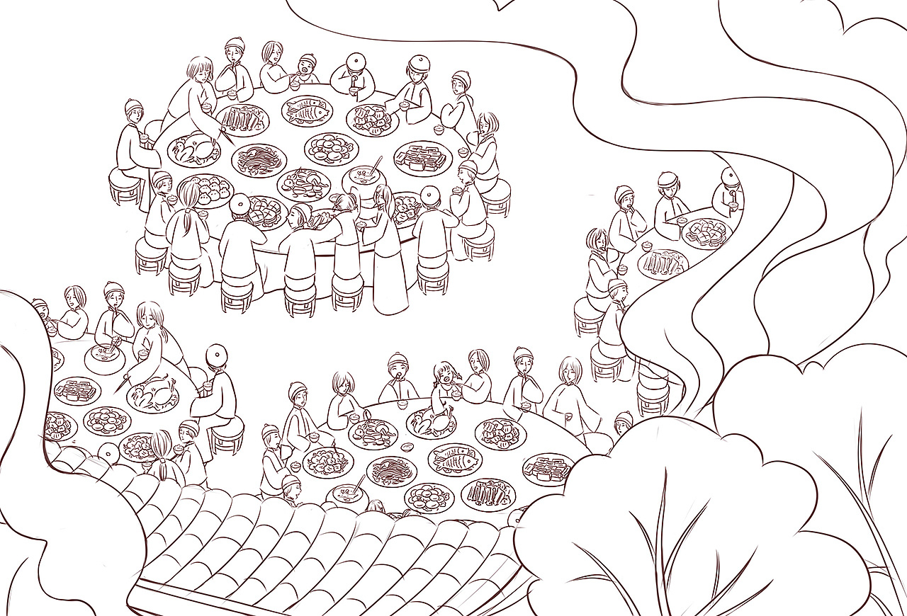 当代客家祭祖活动插画设计