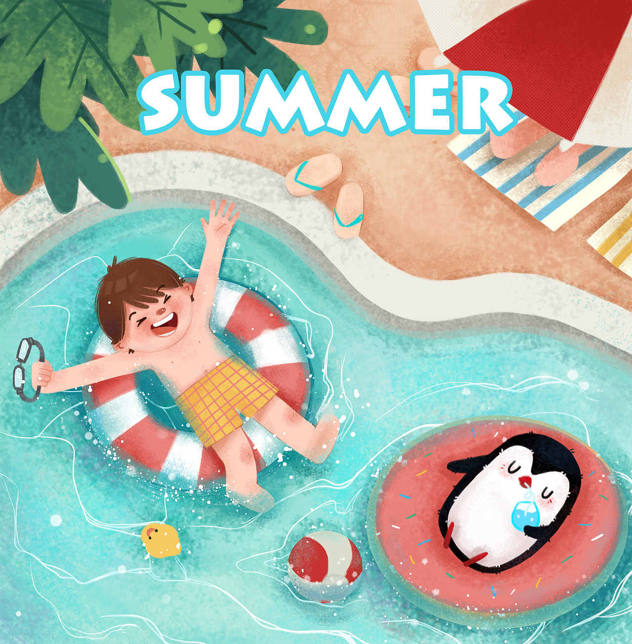 夏日游泳|插画|儿童插画|方虫f - 原创作品 - 站酷 (zcool)