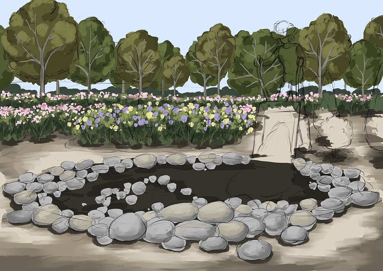 【治愈的花园】鱼池铺沙子(插画)