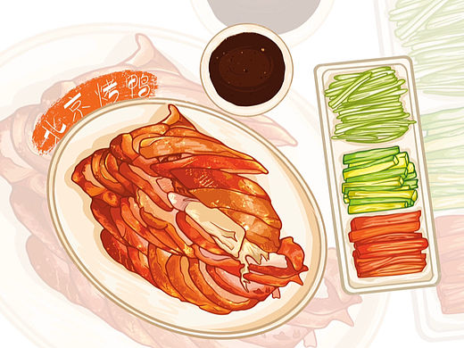 iPad线稿风插画|北京美食系列|北京烤鸭