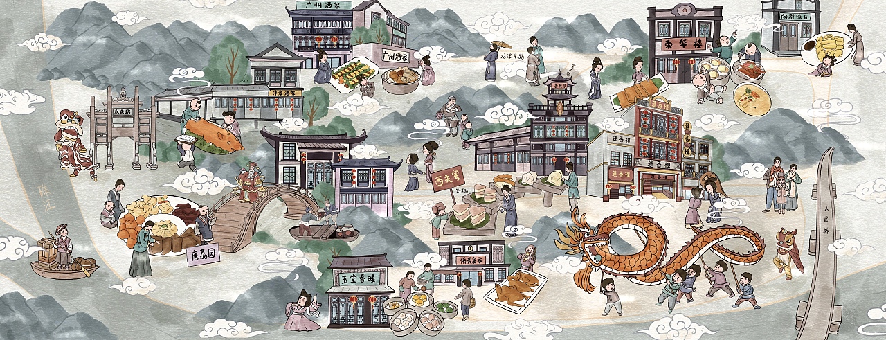 广州西关美食卷轴（图ZMzgwNDU4Njky） - 商业插画 - 站酷设计师初九在画画原创素材 - 站酷ZCOOL