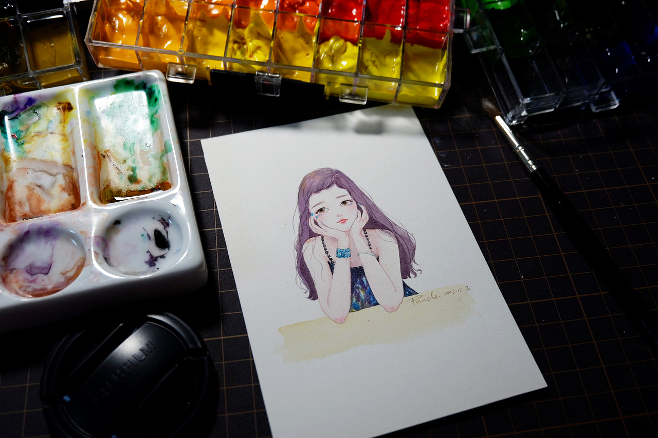 【小熊猫】水彩手绘人物水彩插画教程人物卡通头像手绘水彩步骤