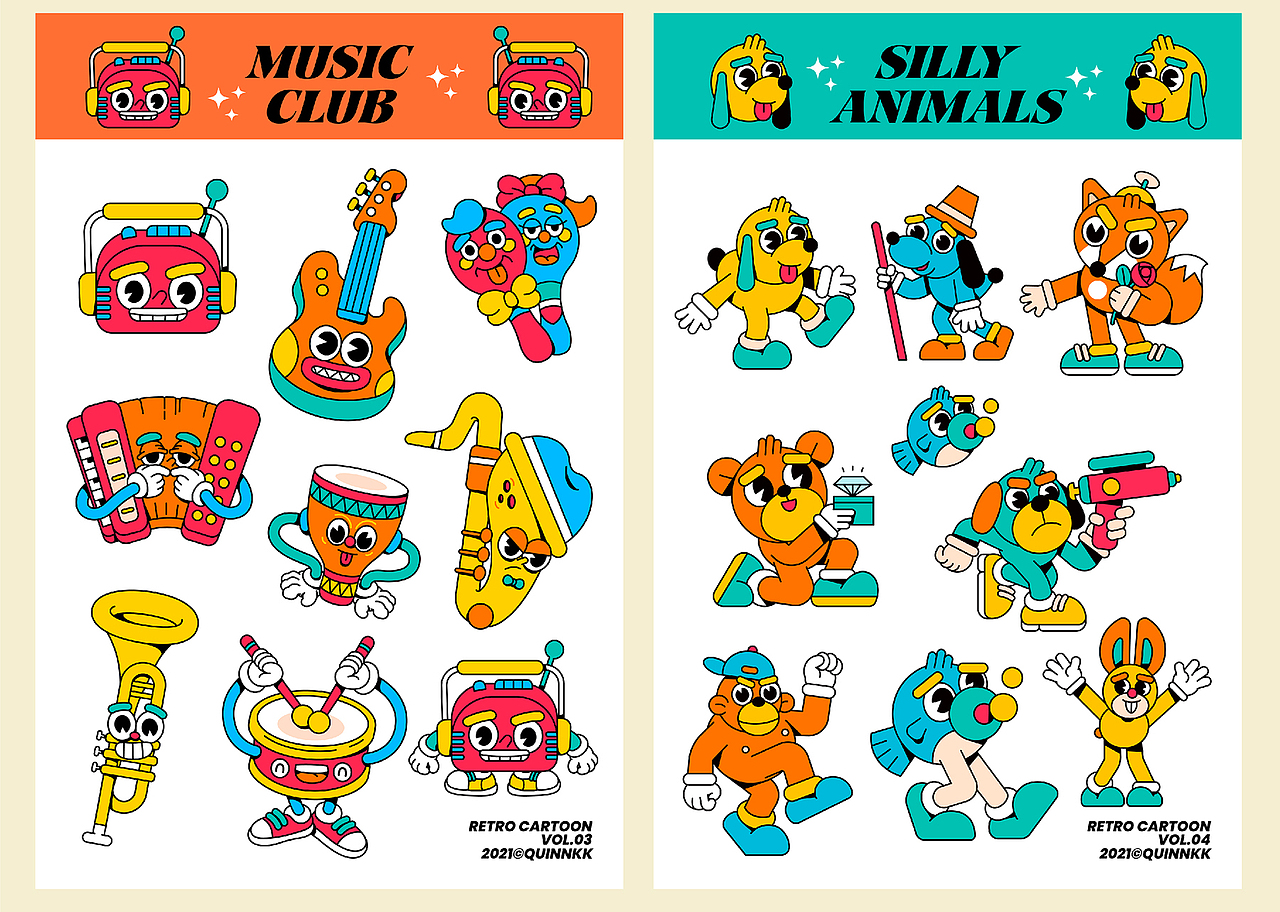 复古卡通插画系列（图ZMjY5MDE2MTg0） - 创作习作 - 站酷设计师奎恩KK原创素材 - 站酷ZCOOL