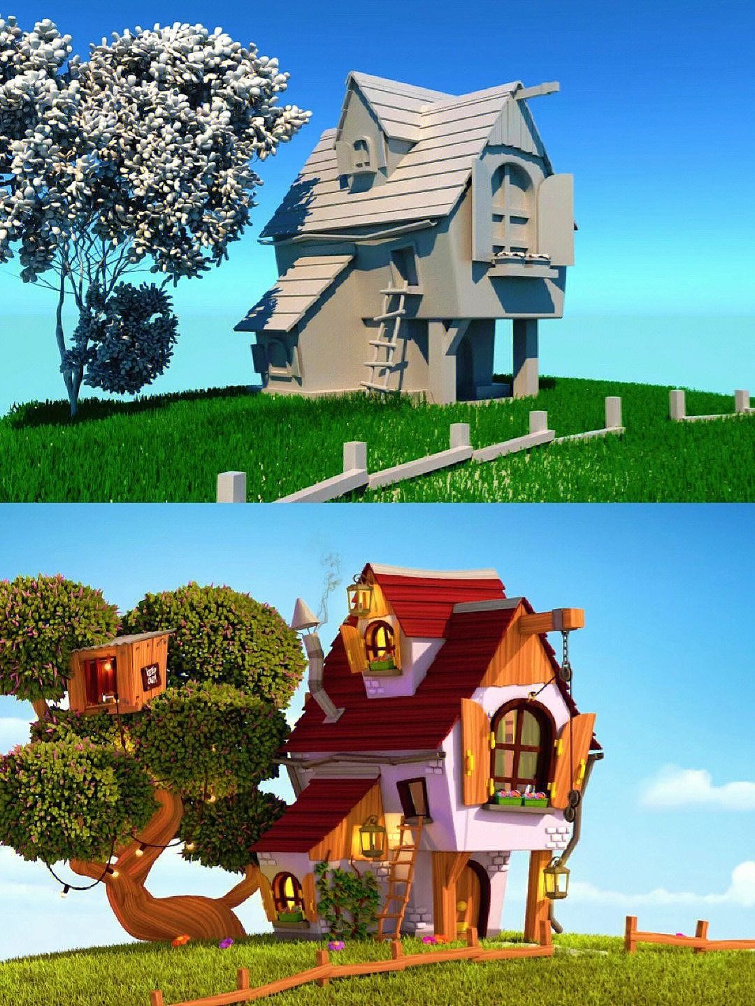 Maya | 草原上的卡通场景💯