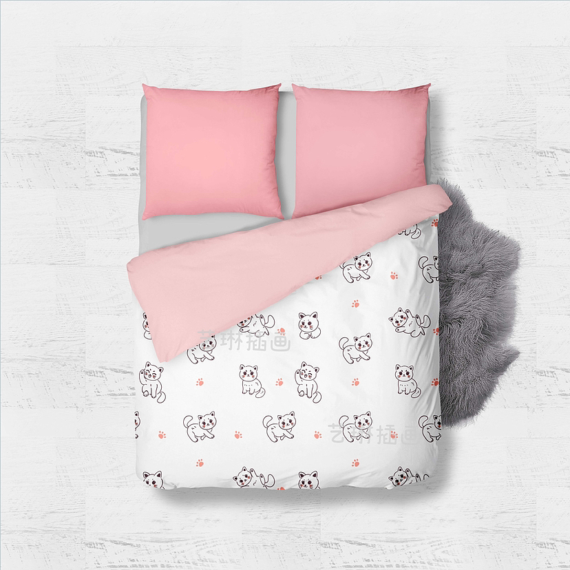 原创卡通ins 风简约黑白线条猫咪印花图案