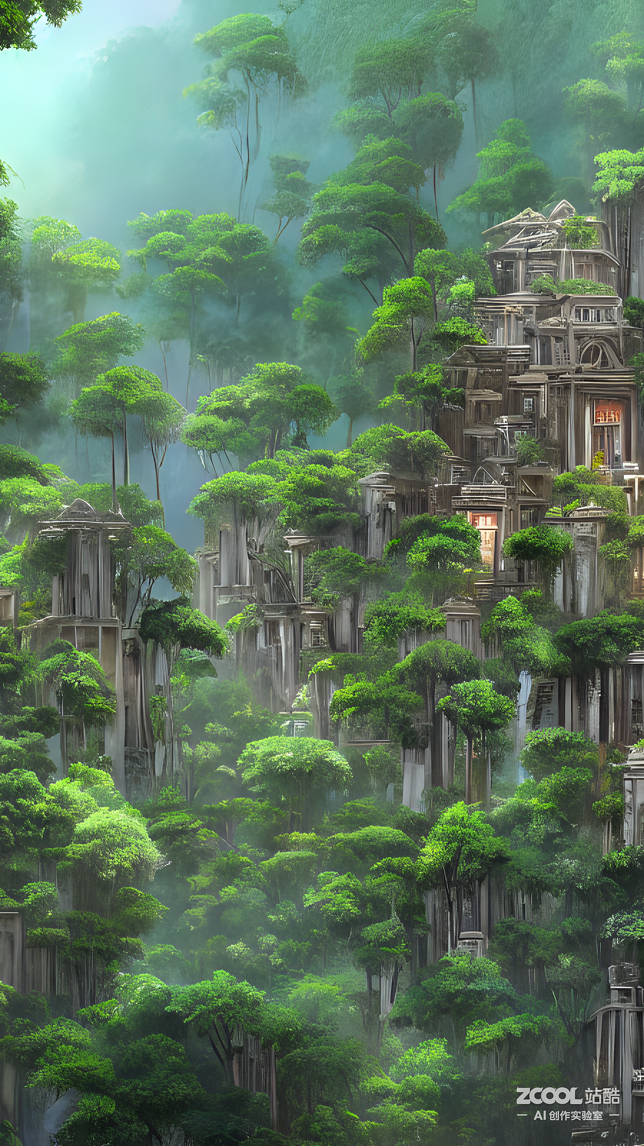 #AI创作实验室#热带丛林中的遗迹（图ZMzIyMDczMDc2） - AI作品 - 站酷设计师MIAO喵JANELIN原创素材 - 站酷ZCOOL