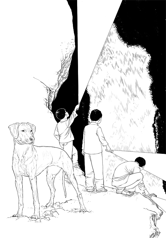 儿童插画,写实儿童插画绘本,写实探险插画,漫画线稿