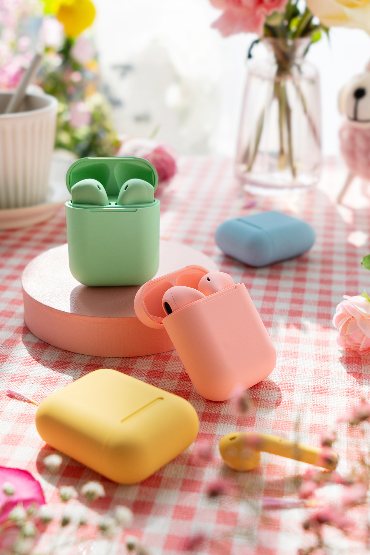 马卡龙色系耳机拍摄