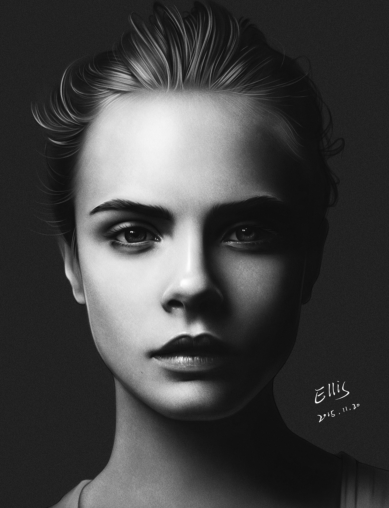 PS手绘教程：超模Cara Delevingne（卡拉迪瓦伊）（图ZMzczNDMxMDA=） - 创作习作 - 站酷设计师野孩子涂鸦原创素材 - 站酷ZCOOL