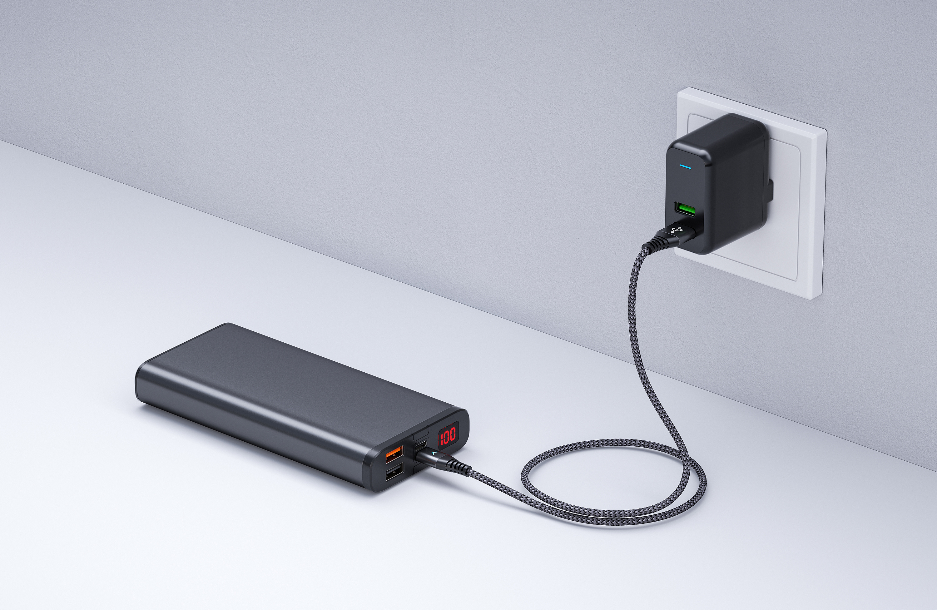 一组移动电源 数据线 产品渲染