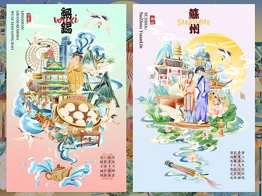 中国风城市插画-无锡、苏州
