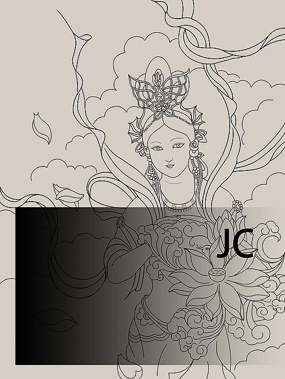 白描手绘天女散花