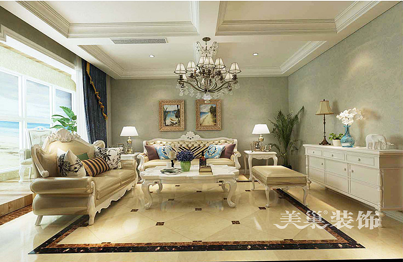 许昌健发御园复式户型简欧风格案例——沙发背景墙