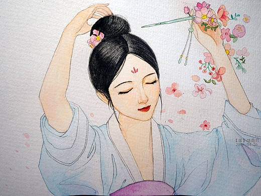 水彩梳妆仕女