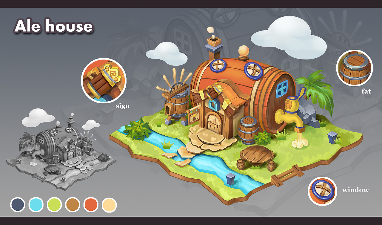 q版游戏场景酒馆设计