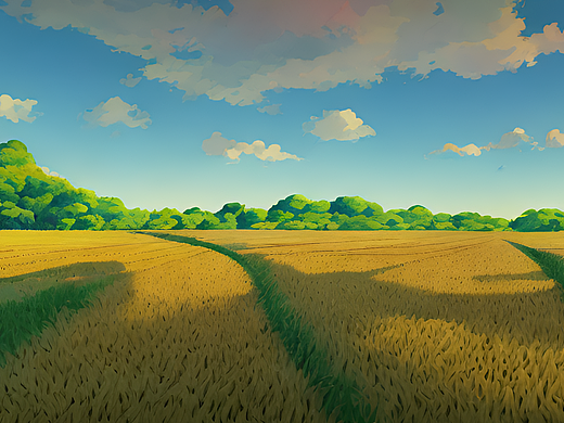 #站酷梦笔#农田，丰收，动漫风,插画