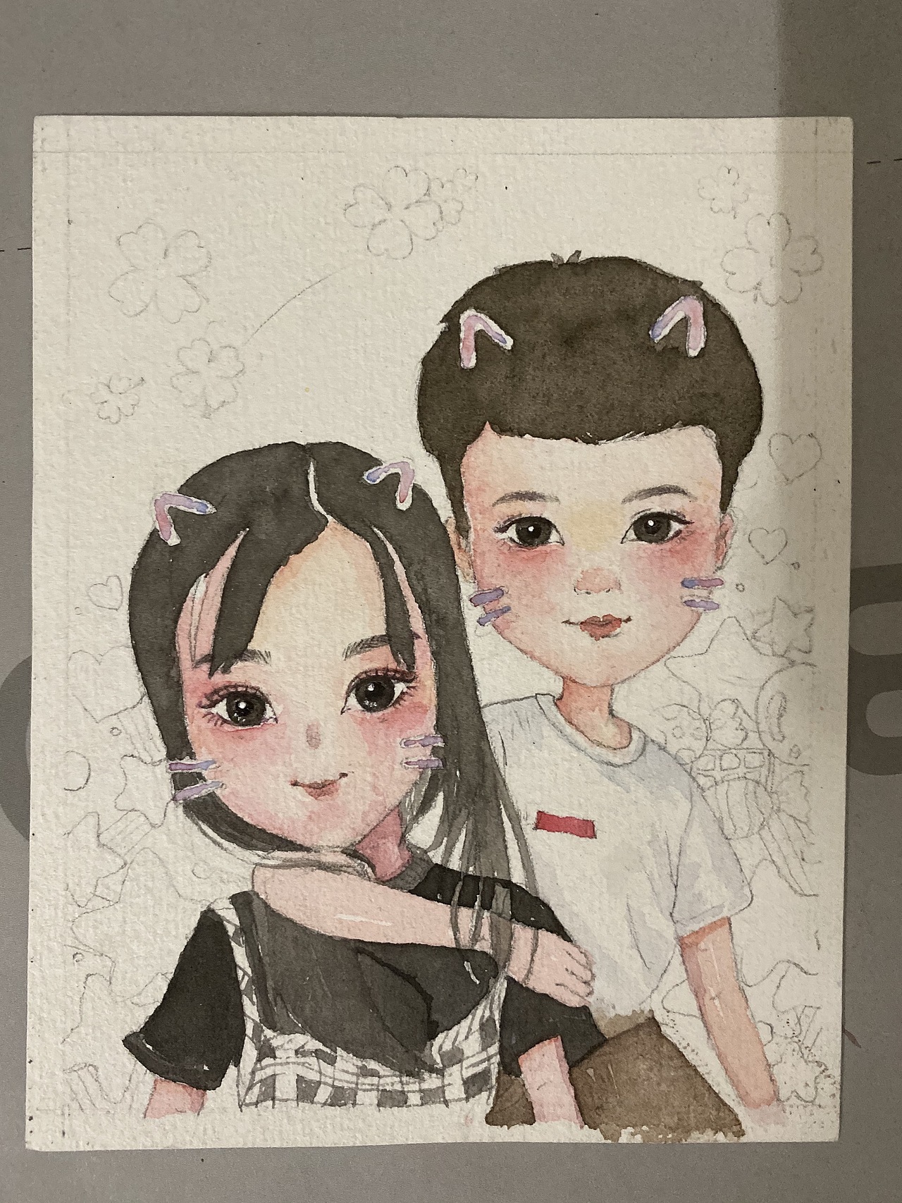 水彩手绘卡通情侣装饰画（图ZMTkzNTgzNTMy） - 绘画 - 站酷设计师阿里嘎多雪原创素材 - 站酷ZCOOL
