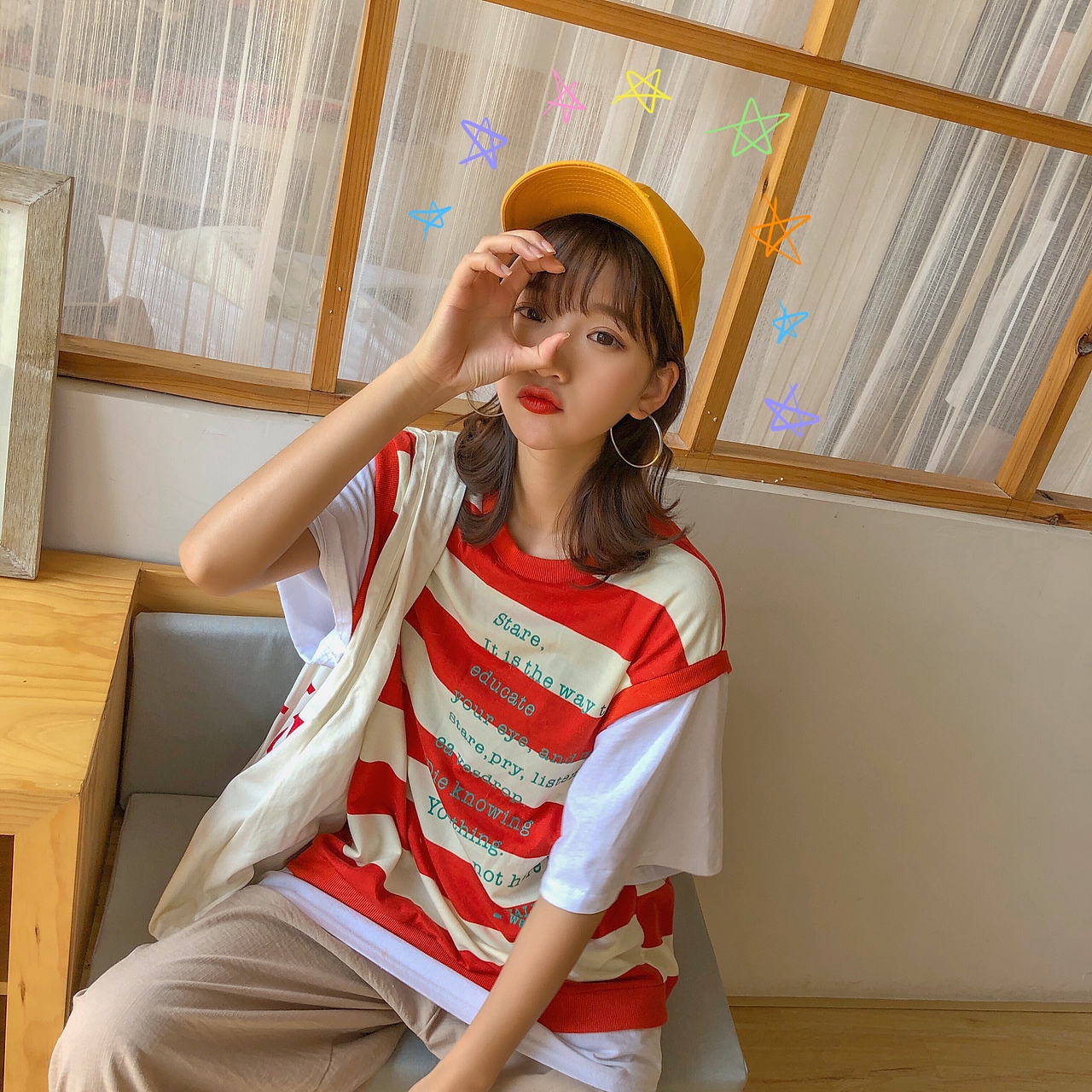 可爱少女风帽子拍摄!