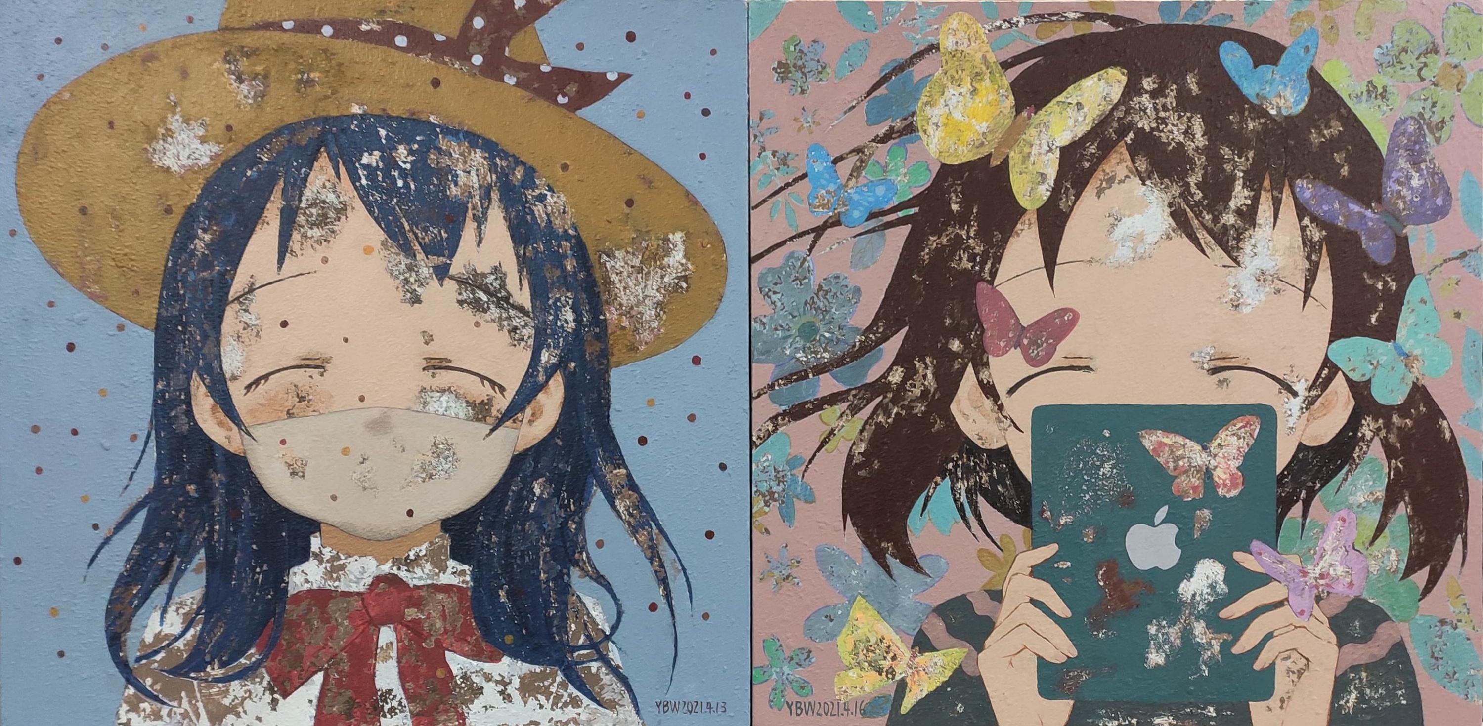 两张油画二次元作品.