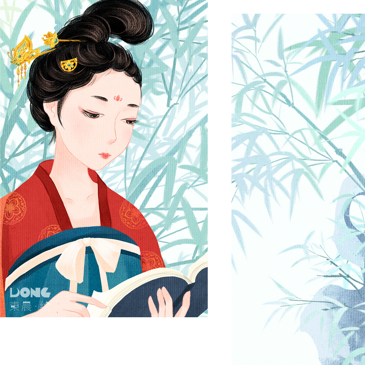 梅兰竹菊与唐朝少女插画