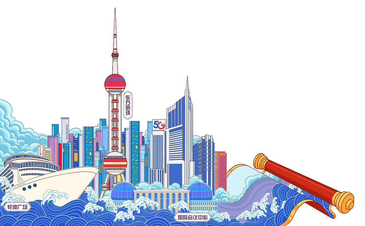 上海电信营业厅橱窗展示纸艺插画