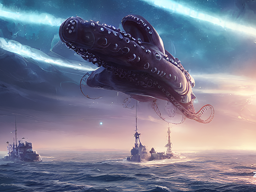 #AI创作实验室#章鱼，太空飞船，宇宙战舰，星空，美丽