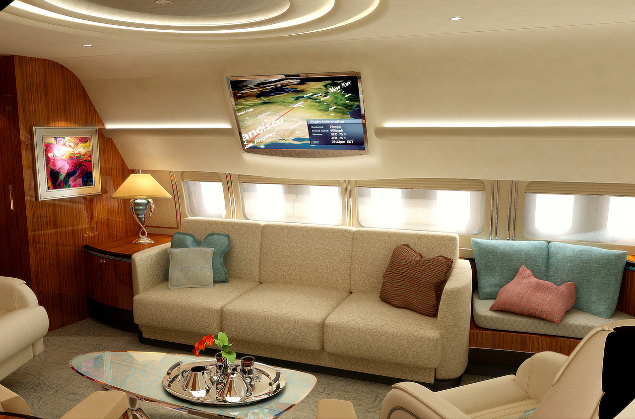 为波音747私人飞机内部设计的效果图
