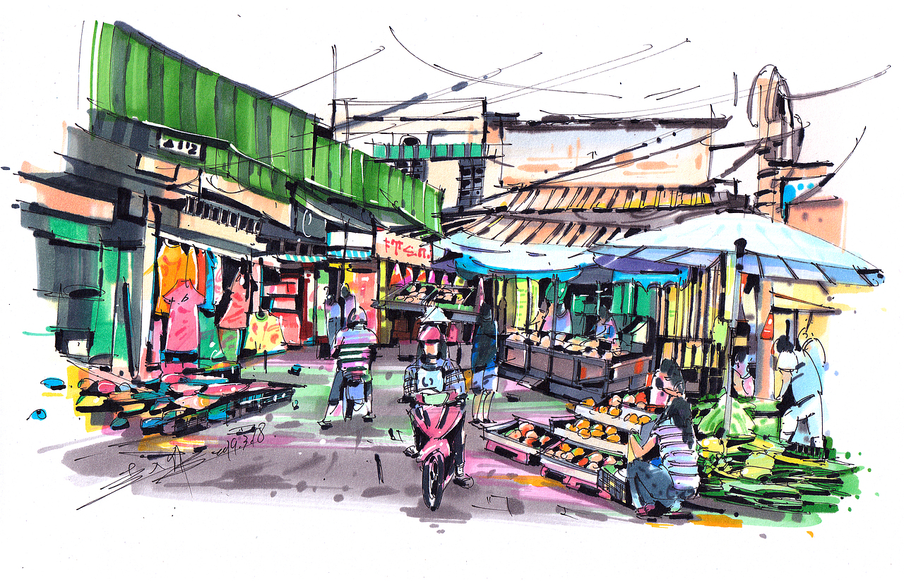 2019城市街景马克笔创作集合