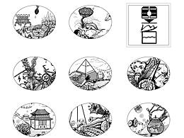 自然生活黑白插画线稿