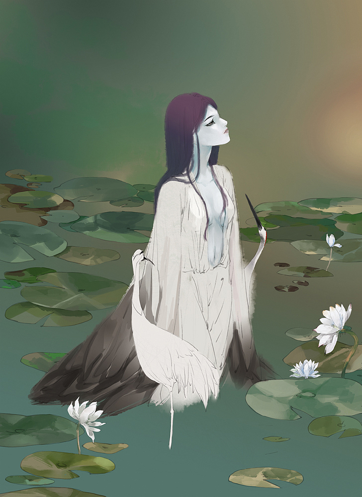 《鹤女望天》绘制过程图（图ZMTIxNDM2NzY=） - 创作习作 - 站酷设计师詹詹詹小花原创素材 - 站酷ZCOOL